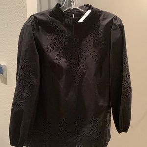 NWT size S black J Crew embroidered blouse